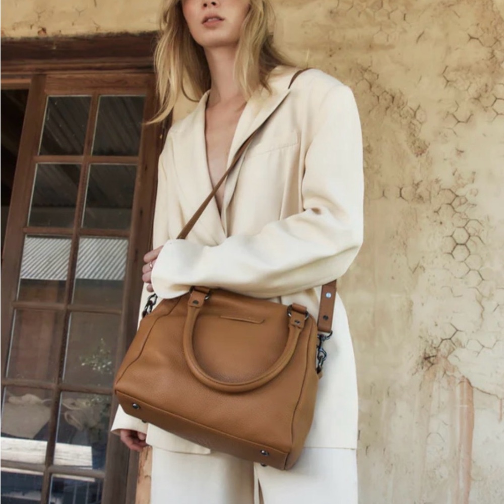Status Anxiety Last Mountains leather bag camel crossbody